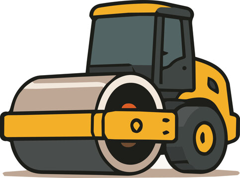 Cute cartoon road roller compactor construction vehicle icon vector