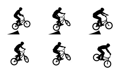 Fototapeta premium BMX Bicycle Rider Silhouettes, Extreme Sports Action, Dynamic Jump Sequence Vector Set