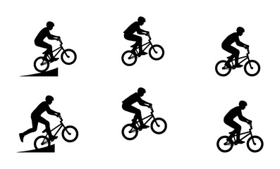 Fototapeta premium BMX Bicycle Rider Silhouettes, Extreme Sports Action, Freestyle Cycling Motion Graphics