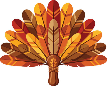 Native American turkey feather headdress. Autumn harvest turban. Red, brown, orange design. Thanksgiving decoration. Cartoon ethnic vector illustration. isolated on White Background thanksgiving