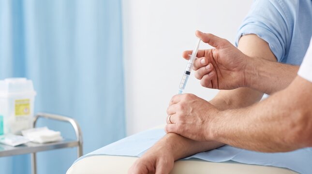 Doctor injecting medicine into patient arm without protective gloves