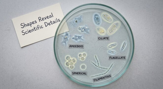 Diverse Microorganisms in a Petri Dish Culture, Scientifically Labeled