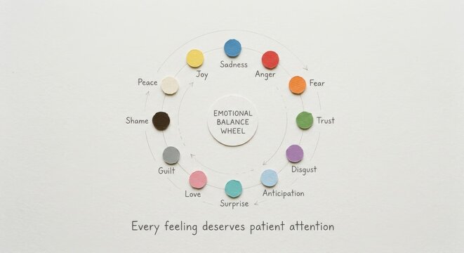 Emotional Balance Wheel Diagram Illustrating Diverse Feelings and Their Interconnections