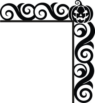 Halloween Swirl Corner Decorative Border elements, with Bats and Pumpkin silhouettes, scrolls, and elegant vines designed for invitation greeting cards


