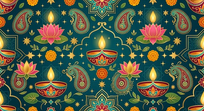 Premium Diwali Seamless Decorative Pattern Illustration