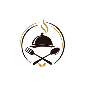 Professional crossed fork spoon cloche logo vector for modern dining