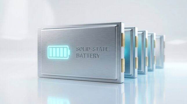 A group of solid-state rechargeable batteries arranged in a row.