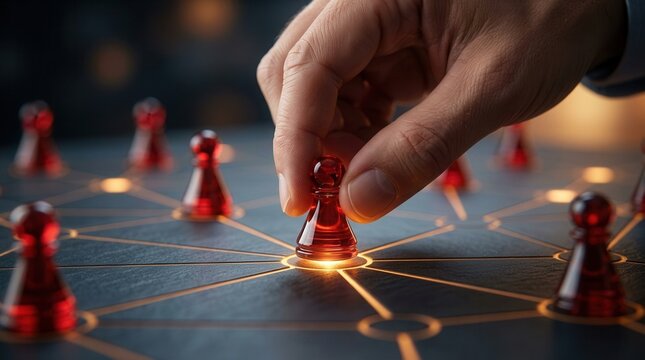 A hand placing a red piece to support momentum and ownership in leadership.
