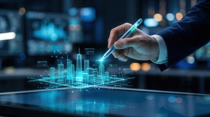 Fototapeta premium Business expert analyzing the technical and financial feasibility of a digital city deployment.