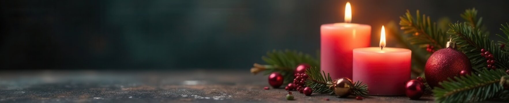 Two burning candles, soft colors, Xmas backdrop Nordic style, retro vibe, copy space , pastel, scandinavian
