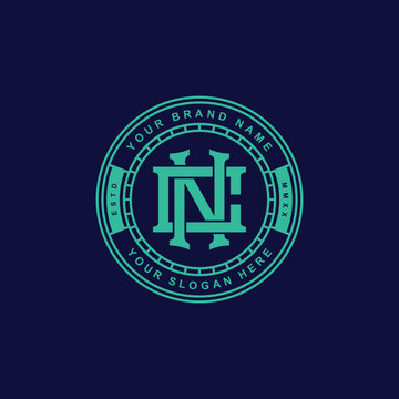 Teal vintage sports badge with monogram NC CN letters for university or club identity template