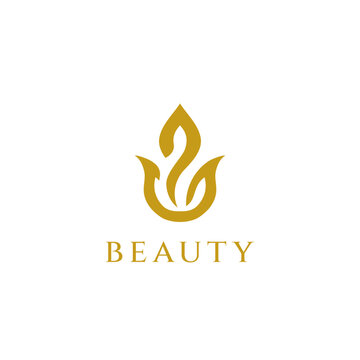 Abstract Simple Gold Luxury Ornamental Flower Shape Logo Sign Symbol Icon