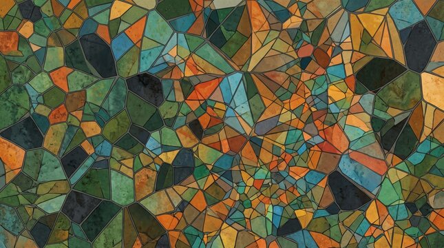 Vibrant geometric Voronoi mosaic with organic abstract shapes in bold contrasting colors