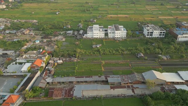 Urban Sprawl Legian Seminyak Neighborhoods Bali Indonesia Drone Track Right 4K 60FPS
