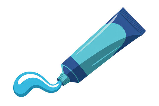 A style of a blue squeeze tube dispensing a swirl of blue toothpaste or gel, isolated on a solid black background