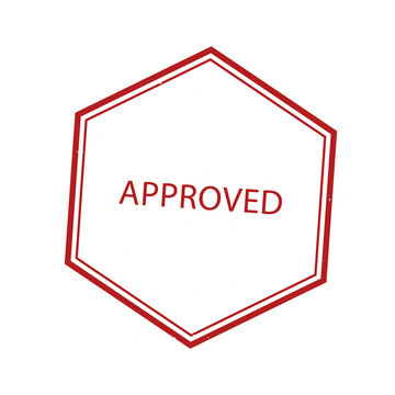 Red hexagonal approved rubber stamp isolated on transparent background