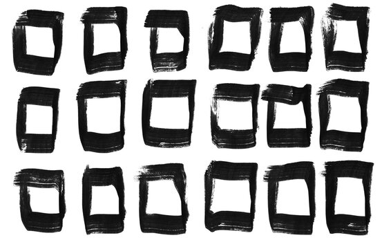 Black Square Brush Stroke Grid Pattern background, Hand Drawn Ink Texture