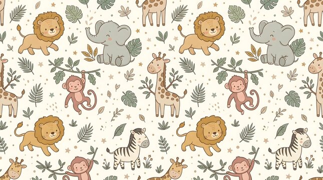 Seamless jungle animal pattern for baby nursery
