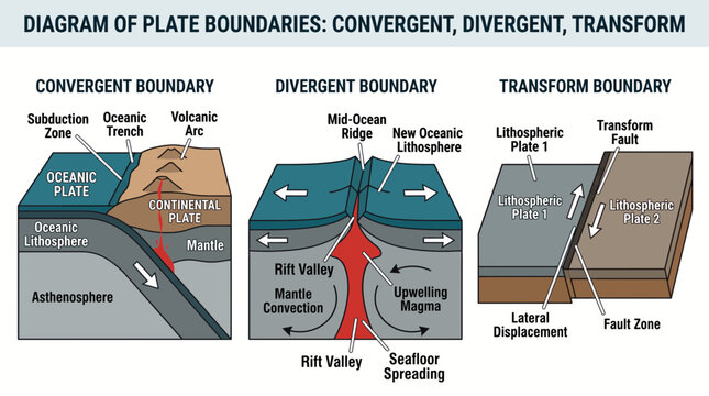 Diagram of Plate Boundaries Showing Convergent Divergent and Transform