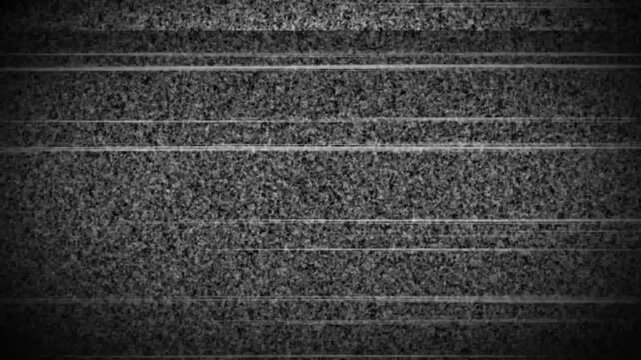 Dark white crt tv screen glitch with analog static noise, horizontal scan lines and no signal, vintage retro television animation.