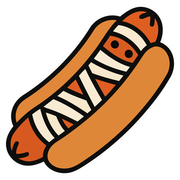 Halloween Mummy Hot Dog Clipart, Spooky Sausage Snack Bun Food Image for Party Menu and Decoration