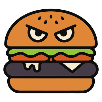 Mean Grumpy Cheeseburger Character Clip Art for Fast Food Restaurant Menu and Digital Assets