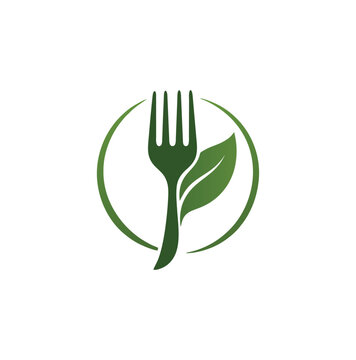 Modern green fork leaf icon logo vector for professional cafe