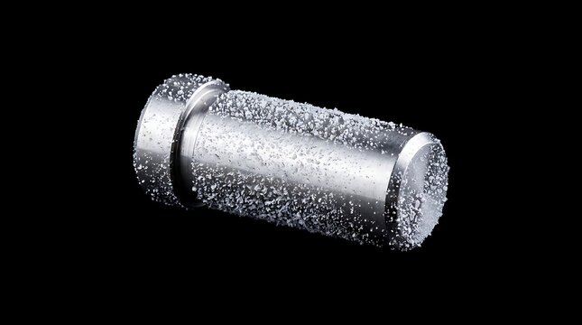 Professional Close-up of a Precision Engineered Industrial Metallic Cylindrical Component with Textured Surface on Black Background