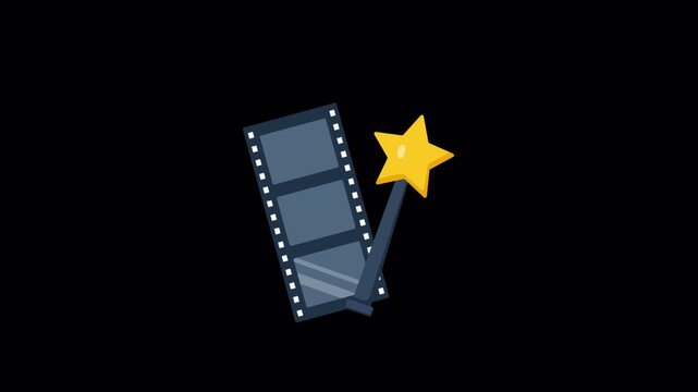 Animated Film Strip Icon with Magic Wand. Video Effects Concept- Transparent