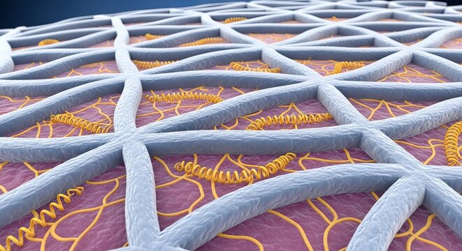 Microscopic close up of cellular matrix structure and collagen network