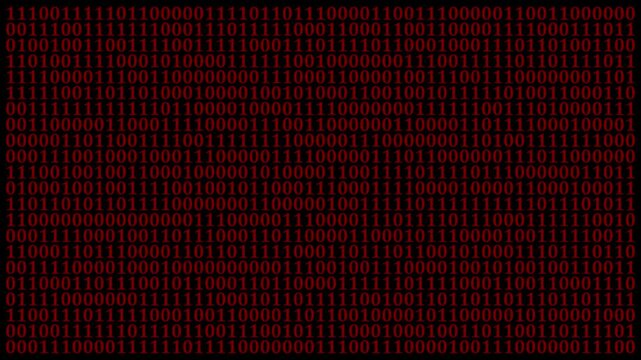 Binary Code on Black Digital Background. Rows of ones and zeros in a binary pattern create a digital data backdrop, symbolizing coding and information processing.4k motion graphics video