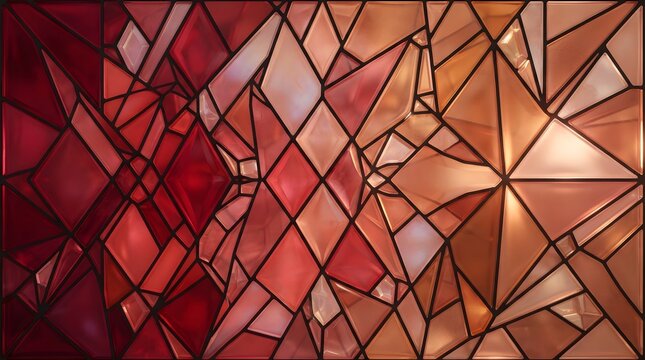Abstract stained glass pattern in shades of red and orange geometric mosaic background