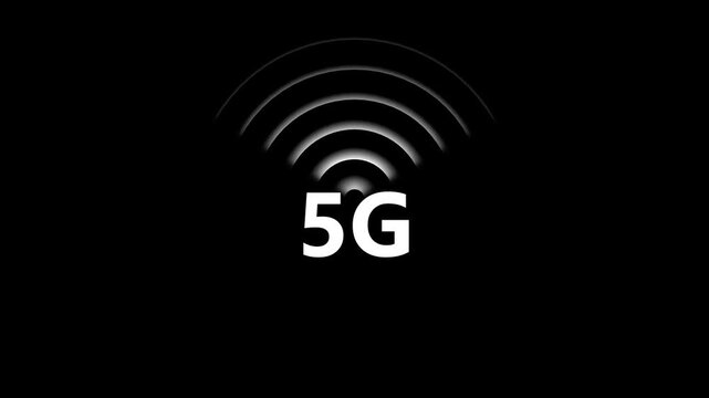 5G Wireless Network Signal Icon Animation on Black Background, High Speed Mobile Internet Technology on Motion Graphics animation..