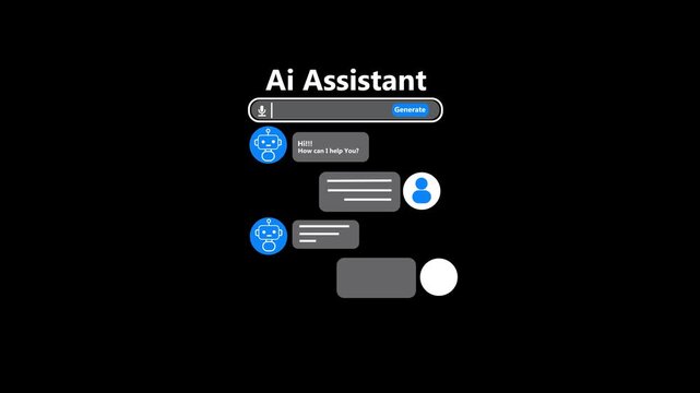 AI Assistant Chat Interface with Voice Input and Messaging UI, Artificial Intelligence Chatbot Conversation Animation...