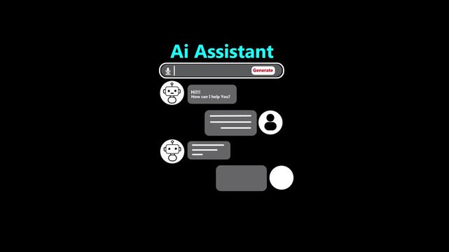 AI Assistant Chat Interface with Voice Input and Messaging UI, Artificial Intelligence Chatbot Conversation Animation...
