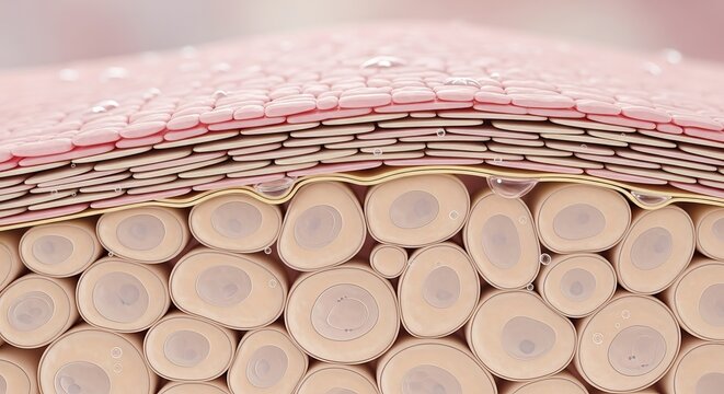 Detailed cross section diagram of human skin layers and cellular tissue