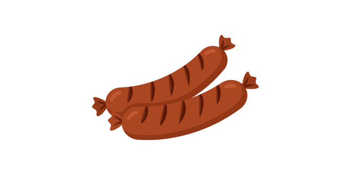 Two grilled sausages with dark char marks brown color for bbq party picnic meal side dish.