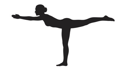 Fototapeta premium Silhouette of a woman in a yoga warrior pose on a white background.