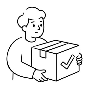 Person happily holding a successfully delivered cardboard parcel.