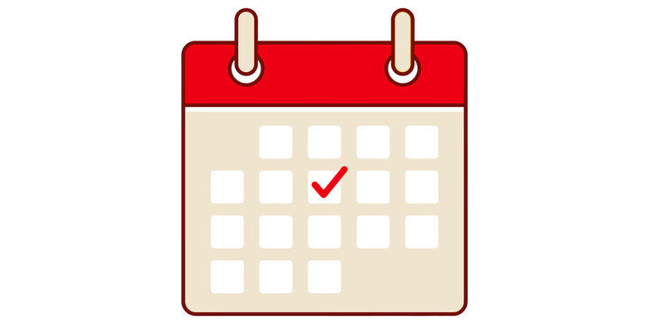 Red calendar vector icon with checked date signifies scheduled events for efficient planning and organized appointments.