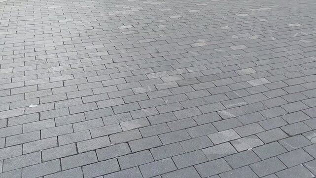 Gray Paved Sidewalk with Brick Patterns and Copy Space