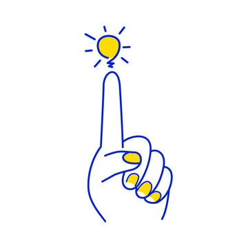 Hand having idea with pointing finger up gesture sign in minimal linear style. Hand icon