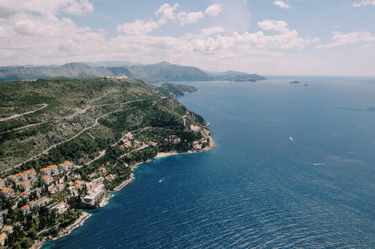 Aerial view of Ploce coastline near Dubrovnik, Croatia