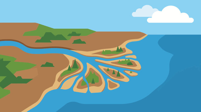 Formation of a River Delta at the Coastal Mouth