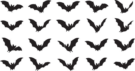 Fototapeta premium Flying bats silhouette icon set vector illustration