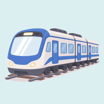 Modern Blue Subway Train Vector Illustration on Railway Track