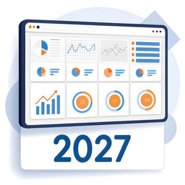 Business analytics dashboard and performance tracking interface for year 2027 financial overview with business