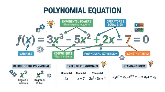 Educational diagram showing how to solve a polynomial equation