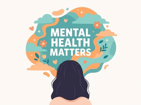 A colorful illustration of a person thinking about mental wellness for world mental health day awareness campaign