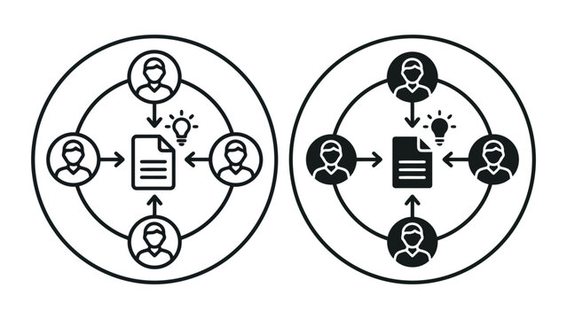 Business team collaboration and knowledge sharing icon set with collaboration